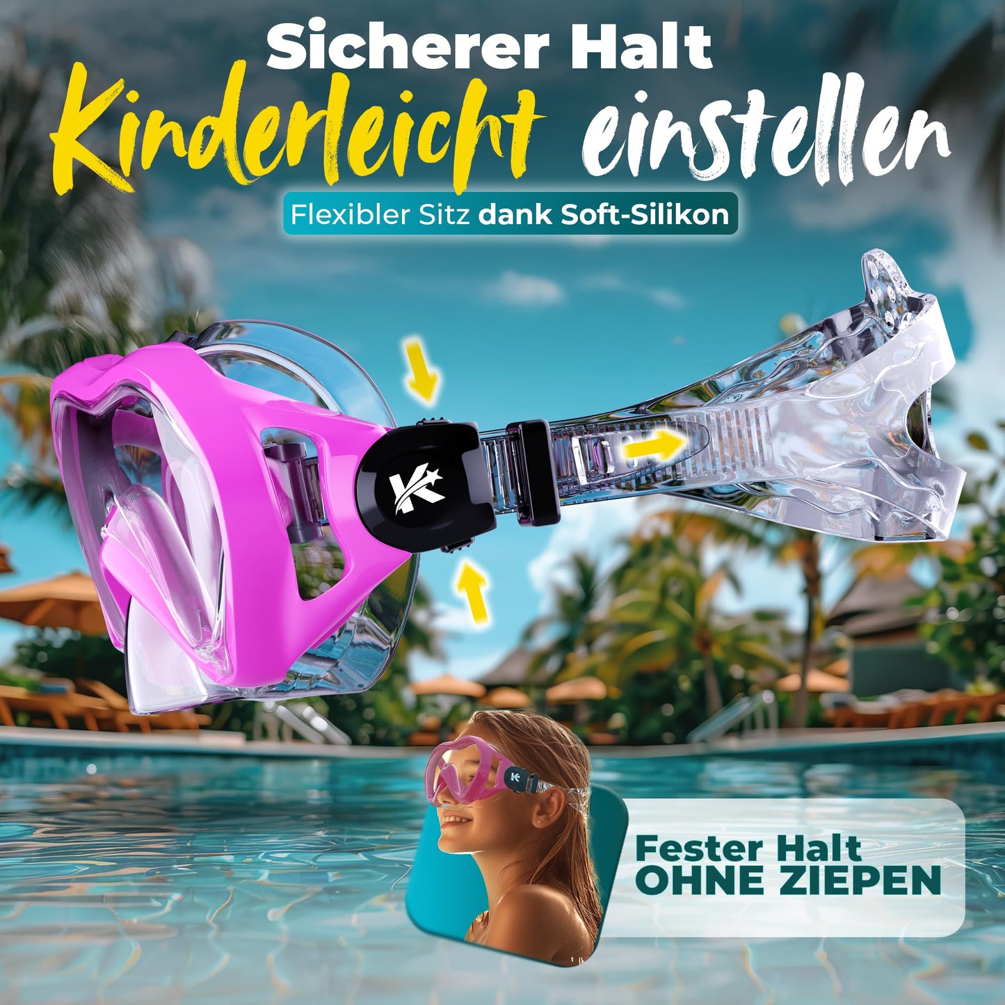 KIDVERSE Schnorchelset Kinder - Taucherbrille mit Schnorchel - Panorama Taucherbrille mit Nase - Kindertaucherbrille Alternative Schnorchelmaske