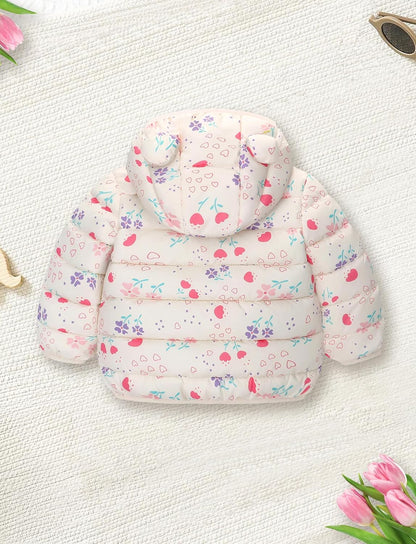 Happy Cherry Winter Jacket Baby Boys Girls Winter Coat with Hood Quilted Jacket Warm Lightweight Down Jacket Winter Cute Printed Outerwear 