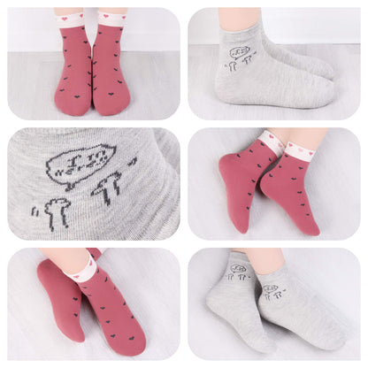 L&K-II 10/12 Paar Kinder Mädchen Socken mit niedlichen Herzmustern Kids Füßlinge Sneakersocken bunt 2825