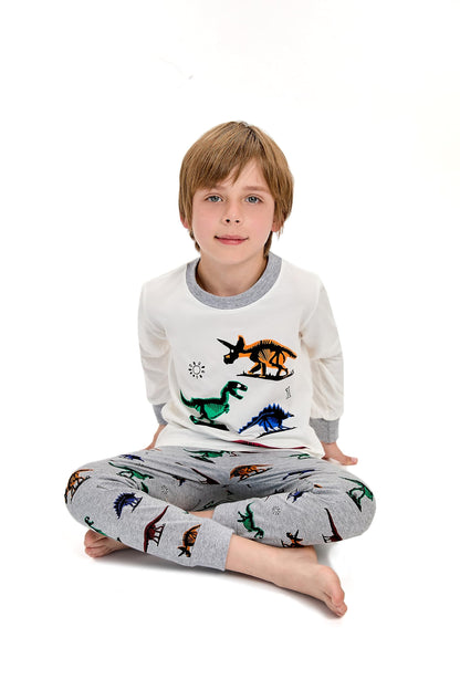 Dinosaurier-Pyjamas für Jungen, lange Nachtwäsche aus Baumwolle, Pyjamas für Kinder