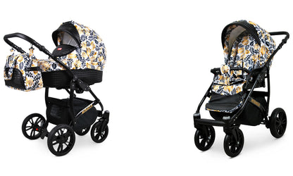 BabyLux Miracle 2-in-1 Baby Pushchair Deep and Pushchair with Accessories Adjustable and Foldable Aluminium Construction Waterproof Non-Removable Wheels Gold Leaf