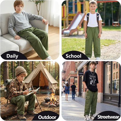 Cargohose Jungen Baggy Jogginghose Baumwollhose Kinder Gr.122-170 | Jungs Jogger Hose, Elastische Taille, Cargo Hosen, Weites Bein Freizeithose, mit Taschen, Atmungsaktiv Streetwear Sporthose