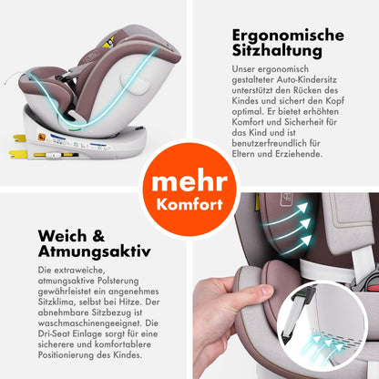 Daliya® Kindersitz ROTAZIONE | I-SIZE 40-150 cm | 8 Pos. | Isofix | (SIP) | Top Tether | 360° | 5 Punkt Gurt | Gruppe 0+ / I/II/III 0-36 KG | Neueste Zulassungs UN ECE Reg. 129 (Beige) - Meloni2