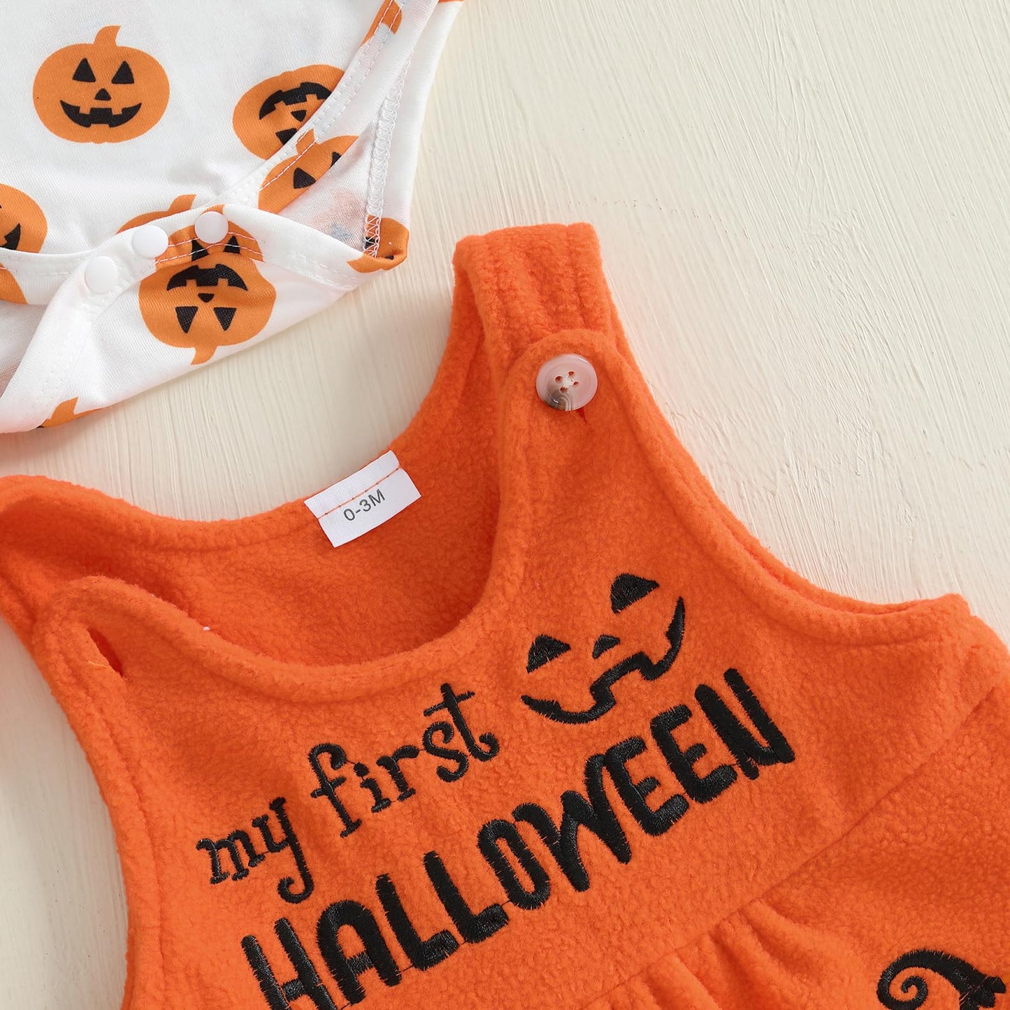Geagodelia Baby Girl Halloween Clothing Outfit Pumpkin Ghost Baby Clothing Set Body Top + Jumpsuit Dress Newborn Soft Baby Set