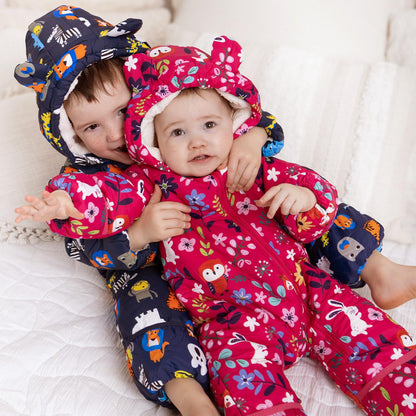 JiAmy Baby Winter Snowsuit, Toddler Bear Hood Fold-Over Mittens Booties Jumpsuit Toddler Warm Fleece Romper Girls Boys Warm Jumpsuit 3-24 Months