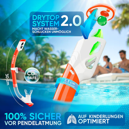 Das Neue KAIMANA® SeaExplorer Schnorchelset Kinder + Tragetasche, Taucherbrille mit Schnorchel, Taucherbrille Kinder, Alternative zur Schnorchelmaske Kinder, Taucherbrille mit Stoffband/Silikonband
