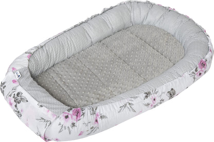 Medi Partners Babynestchen Babynest Set 100x60x15 Kuschelnest 5 teilig herausnehmbarer Einsatz Kokon Nestchen Babys Neugeborene 100% Baumwolle (REH mit Grauem Minky) - Meloni2