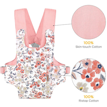GAGAKU Puppentrage ab 3 Jahre Bauchtrage Babypuppen Zubehör Schultergurte Babytrage Puppe Kleinkind Puppentragetasche Stofftiertrage Kuscheltierträger - Rose - Kaninchengarten