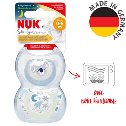 NUK Star Night & Day Baby Schnuller | 0-6 Monate | im Dunkeln leuchtend | BPA-freies Silikon | Koala blau | 2 Stück