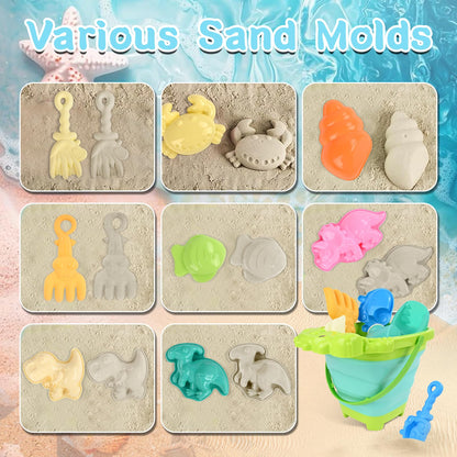 Euakee Sand Toy for Children, 11 Pieces Sand Toys with Foldable Bucket, Sanity Toy Set, Sand Toy Beach, Sandpit Toy for Children 3 4 5 6 7 Years (Orange)