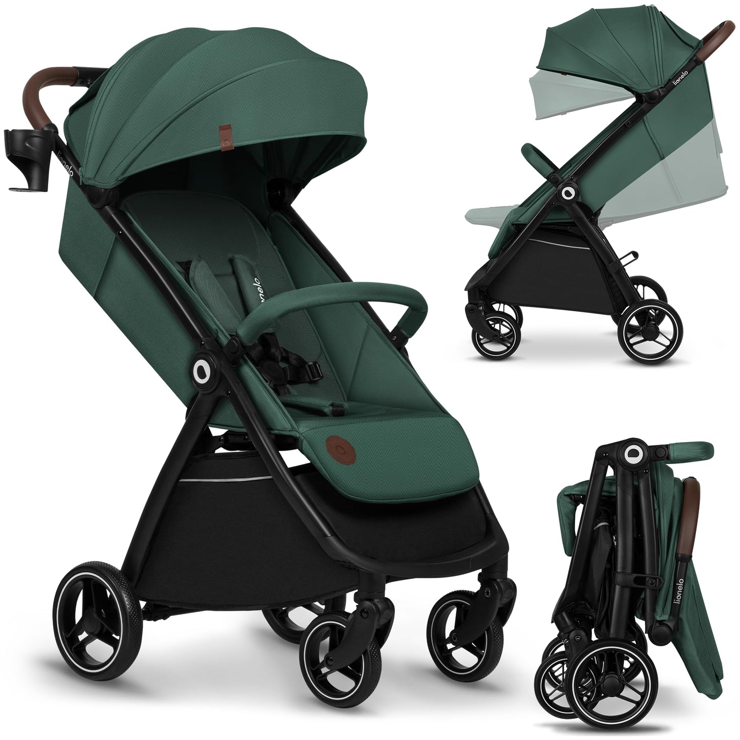 LIONELO INGRID Kinderwagen bis 22 kg von 6 Monaten bis 4 Jahren Große 360° schwenkbare Räder Volle Federung Einhändig zusammenklappbar Verstellbare Rückenlehne und Fußstütze Großes XXL-Verdeck