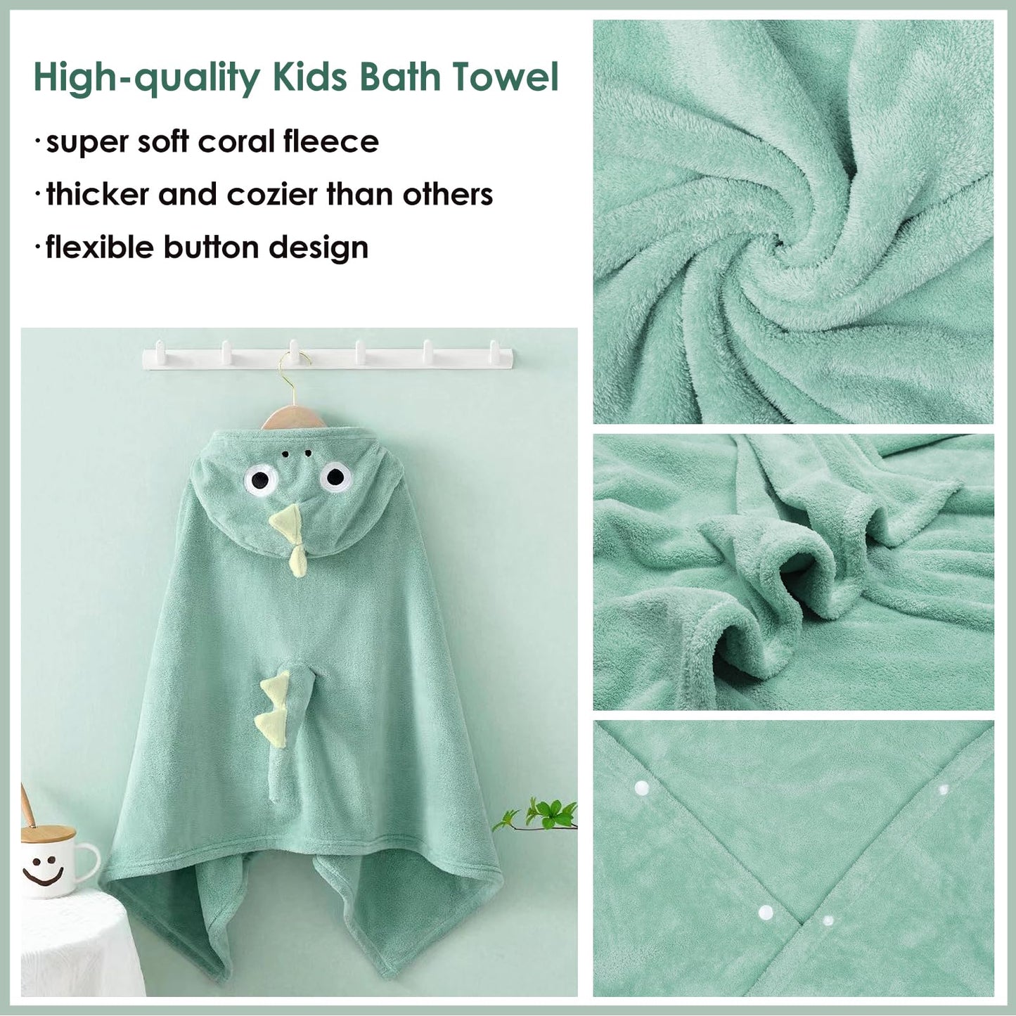 decalsweet Bath Towels for Kids, Large Softness and Absorbent Hooded Baby Bath Towel, Coral Fleece Children's Towel for Bathrobe Boys and Girls, 70 x 140 cm (Blue Elephant) 