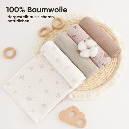 Bearmoss Moltontücher Baby 100% Baumwolle Weiche Spucktücher Baby,Atmungsaktiv und Extrem Saugfähig Musselin Tuch für Saugstark Mulltücher 4er 60x60cm (Brauner Druck)