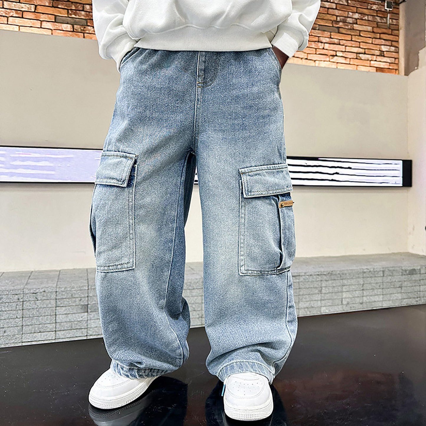 Children's Baggy Jeans Boys Wide Leg Jeans Loose Fit Denim Vintage Trousers Casual Wide Leg Jeans Streetwear Outdoor Vintage Loose Fit Baggy Jogging Bottoms Boys Black Trousers Cargo Trousers Pants