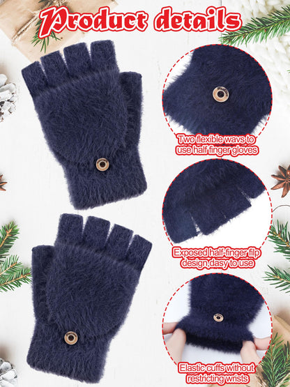 Geyoga 3er Pack Fingerlose Handschuhe mit Klappe Damen Winter Halbfinger Fäustlinge Handschuhe für Kinder