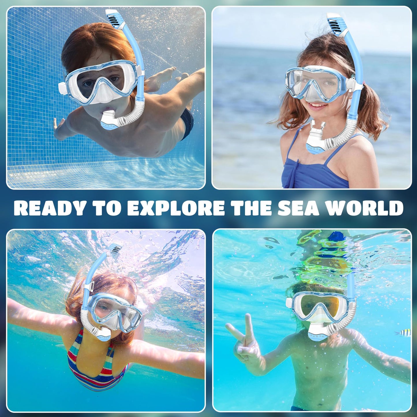 NLMWTI Children's Snorkel Set with 180° Panorama HD Vision, Anti-Fog & Anti-Leakage, Durable Safety Glass, Adjustable Side Straps