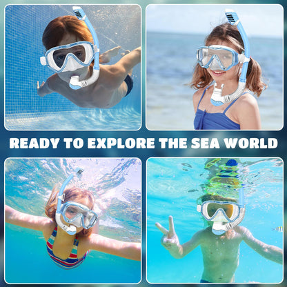 NLMWTI Children's Snorkel Set with 180° Panorama HD Vision, Anti-Fog & Anti-Leakage, Durable Safety Glass, Adjustable Side Straps