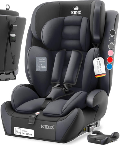 Autokindersitz mit Isofix i-Size R129 100-150cm bis 12 Jahre, Kinderautositz Gruppe 1/2/3, mitwachsender Kindersitz, 5-Punkt-Gurt & höhenverstellbare Kopfstütze, Sitzerhöhung Auto, Schwarz