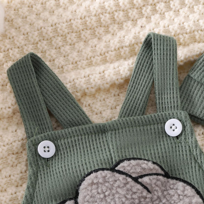 Kleinkind Baby Jungen Outfits Neugeborenes Baby Jungen Kleidung Stickerei Elefant Overalls Latzhose Hosenträger Hosen und Hut Kleinkinder Jungen 2-teiliges Kleidungset