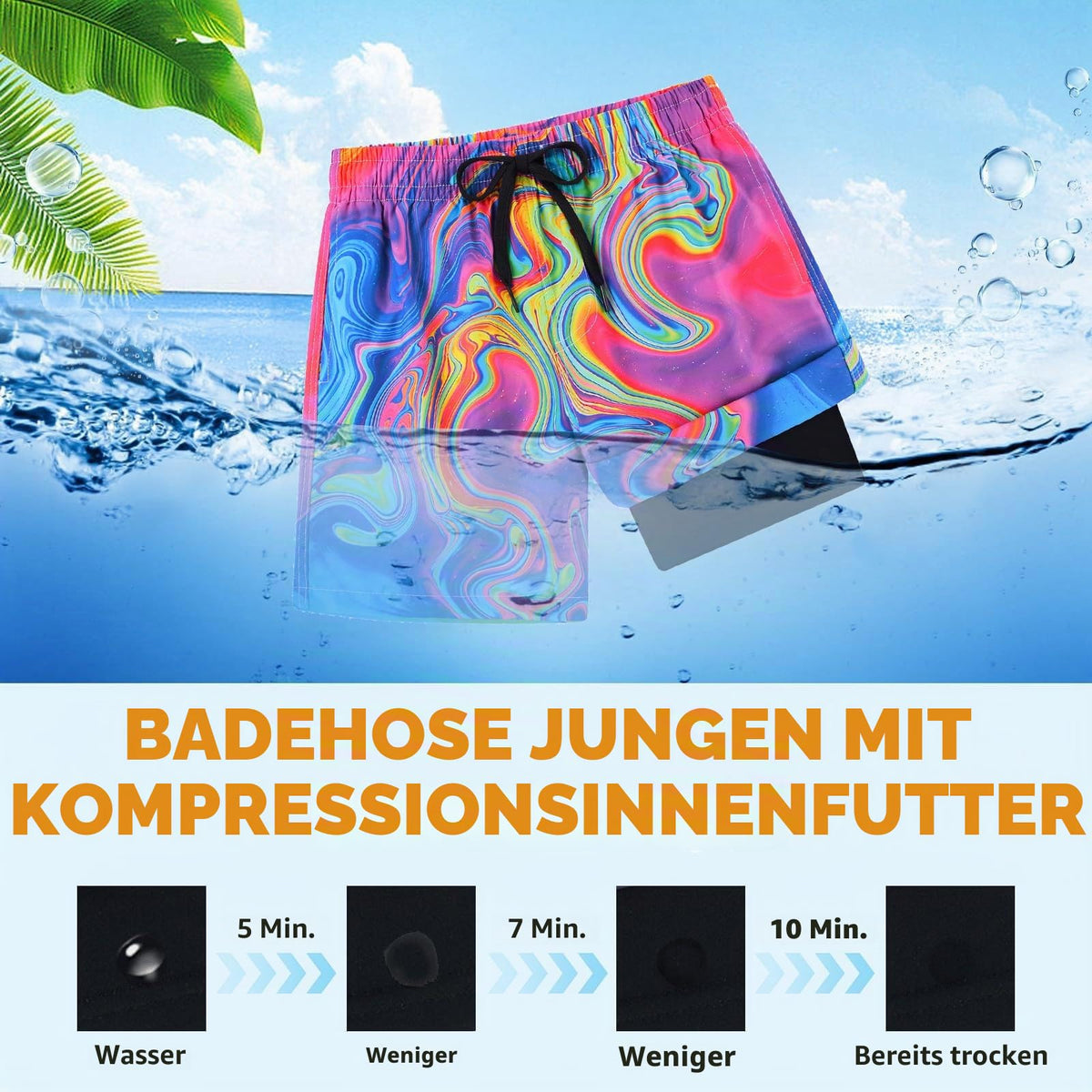 Fanient Badehose Jungen Schwimmshorts - 2 in 1 Badeshorts mit Kompression Liner für optimalen Komfort