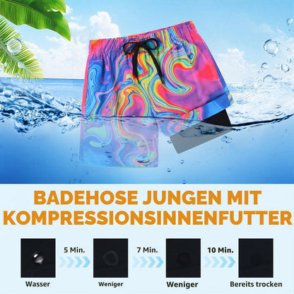 Fanient Badehose Jungen Schwimmshorts - 2 in 1 Badeshorts mit Kompression Liner für optimalen Komfort