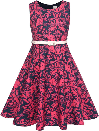BONNY BILLY Mädchen Kleider Vintage Blumen Festlich Hochzeit Elegant Kinder Kleid mit Gürtel