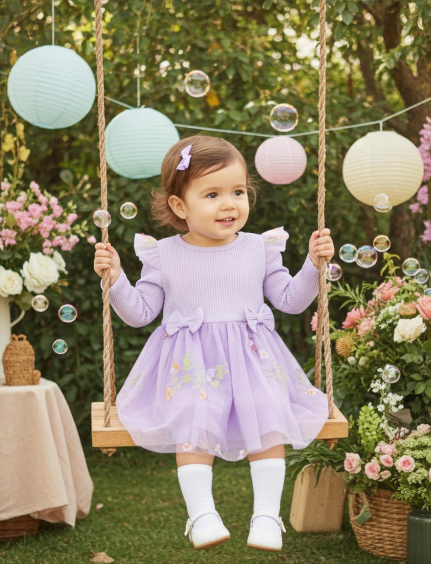 PATPAT Baby Girls' Tulle Dress with Long Sleeves, Tutu for Toddlers, Perfect as a Flower Girl or Christmas Party Birthday Long Sleeve Princess Dress, 3-24 Months