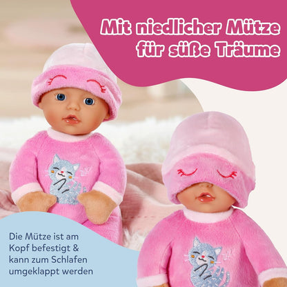 BABY born for Babies Sleepy Pink - weiche 30 cm Puppe - Mit pinkem Körper & integrierter Rassel - Stoffpuppe inkl. festem Mützchen - Geeignet für Neugeborene