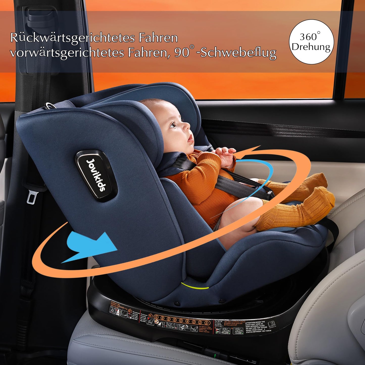 Jovikids 360° Drehbar Kindersitz mit ISOFIX und Ruheposition, i-Size(ECE R129) 40-150cm(0-36kg) Reboarder Baby Autositz, ab Geburt -12 Jahre (blau) - Meloni2