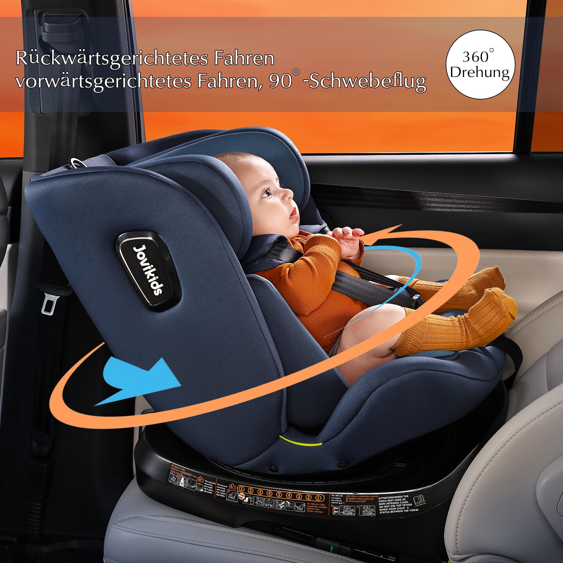 Jovikids 360° Drehbar Kindersitz mit ISOFIX und Ruheposition, i-Size(ECE R129) 40-150cm(0-36kg) Reboarder Baby Autositz, ab Geburt -12 Jahre (blau) - Meloni2