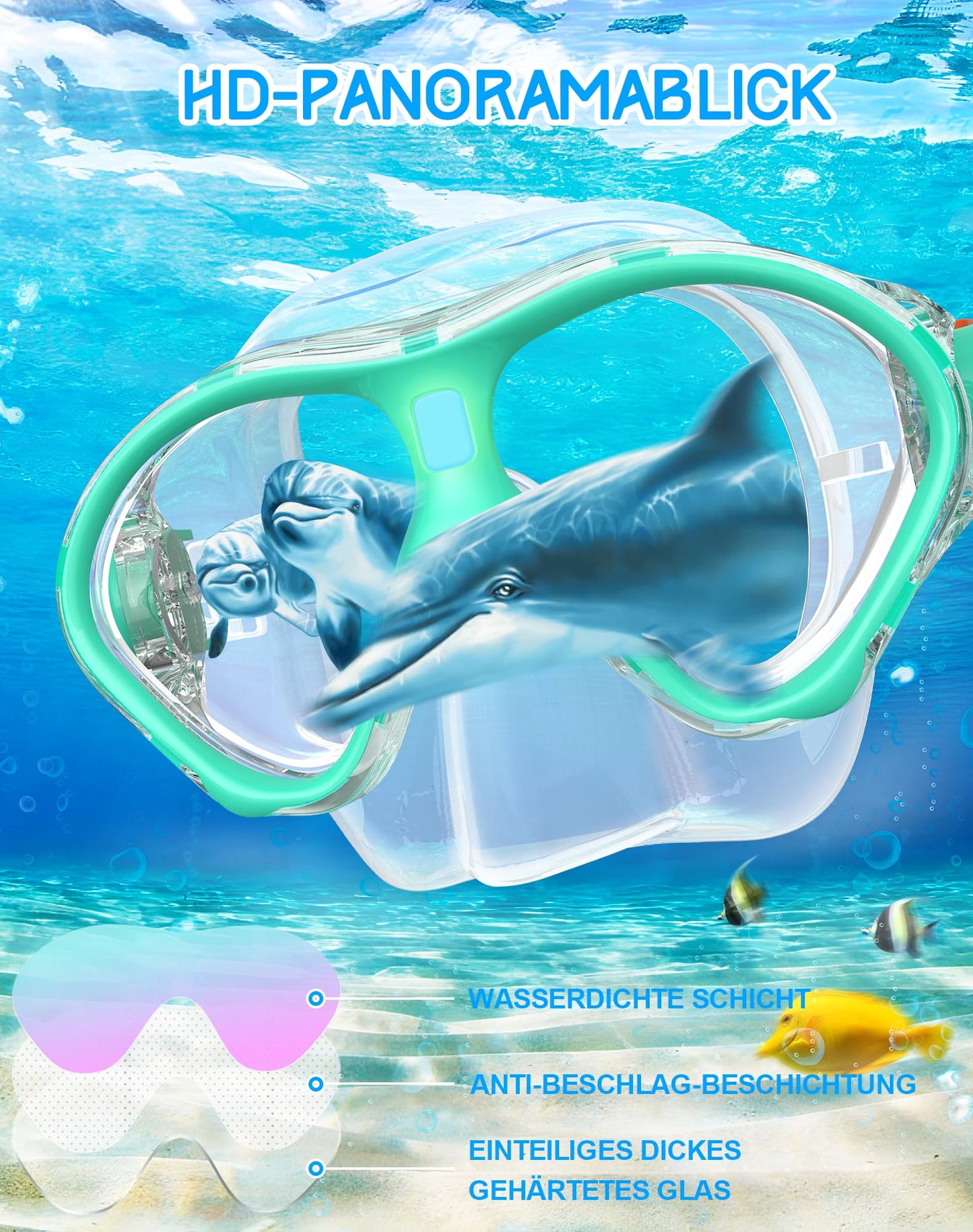Gintenco Schnorchelset Kinder, Taucherbrille Kinder mit Schnorchel Anti-Fog Panorama-Weitsicht, Anti-Leck schnorchelmaske,Tauchmaske für Schwimmen Schnorcheln 4-16 Jahre