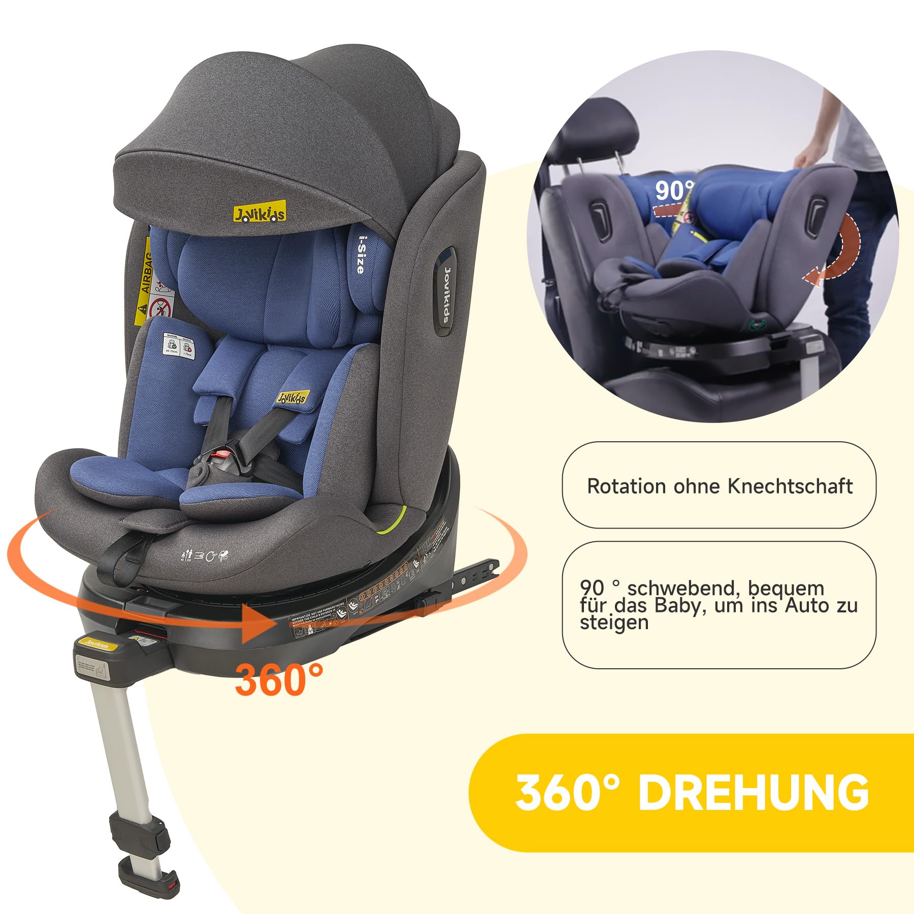 Jovikids 360° Drehbar Kindersitz mit ISOFIX, i-Size 40-150cm(ab Geburt -12 Jahre) Baby Autositz Reboarder mit Liegefunktion & Abnehmbar Vordach, ECE R129 (Rosa) - Meloni2