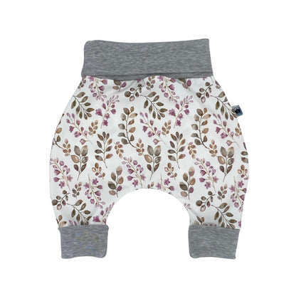 Baby Baggy Trousers, Girls' Handmade Cotton Jersey Grow Trousers, Sizes 50-74, 68-86, 92-104 (Wild Flowers, 50-74)