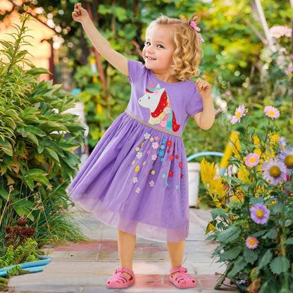 Baogaier Kleid Mädchen Pailletten Tüll Kleider Baumwolle Sommerkleid Sommer Frühling T-Shirt Tüllkleid Kinderkleid Gr. 92-122