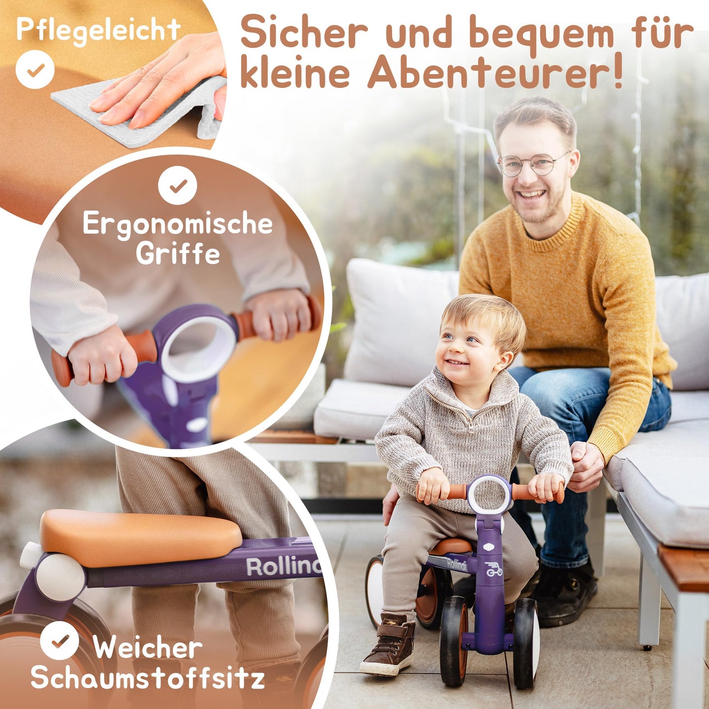 Rollindi Kinder Laufrad ab 1 Jahr [Mitwachsend] Kippsicher Leicht Lauflernrad Baby Fahrrad Rutschauto Jungen und Mädchen von 12-36 Monate | Neues Modell, Blau - Meloni2