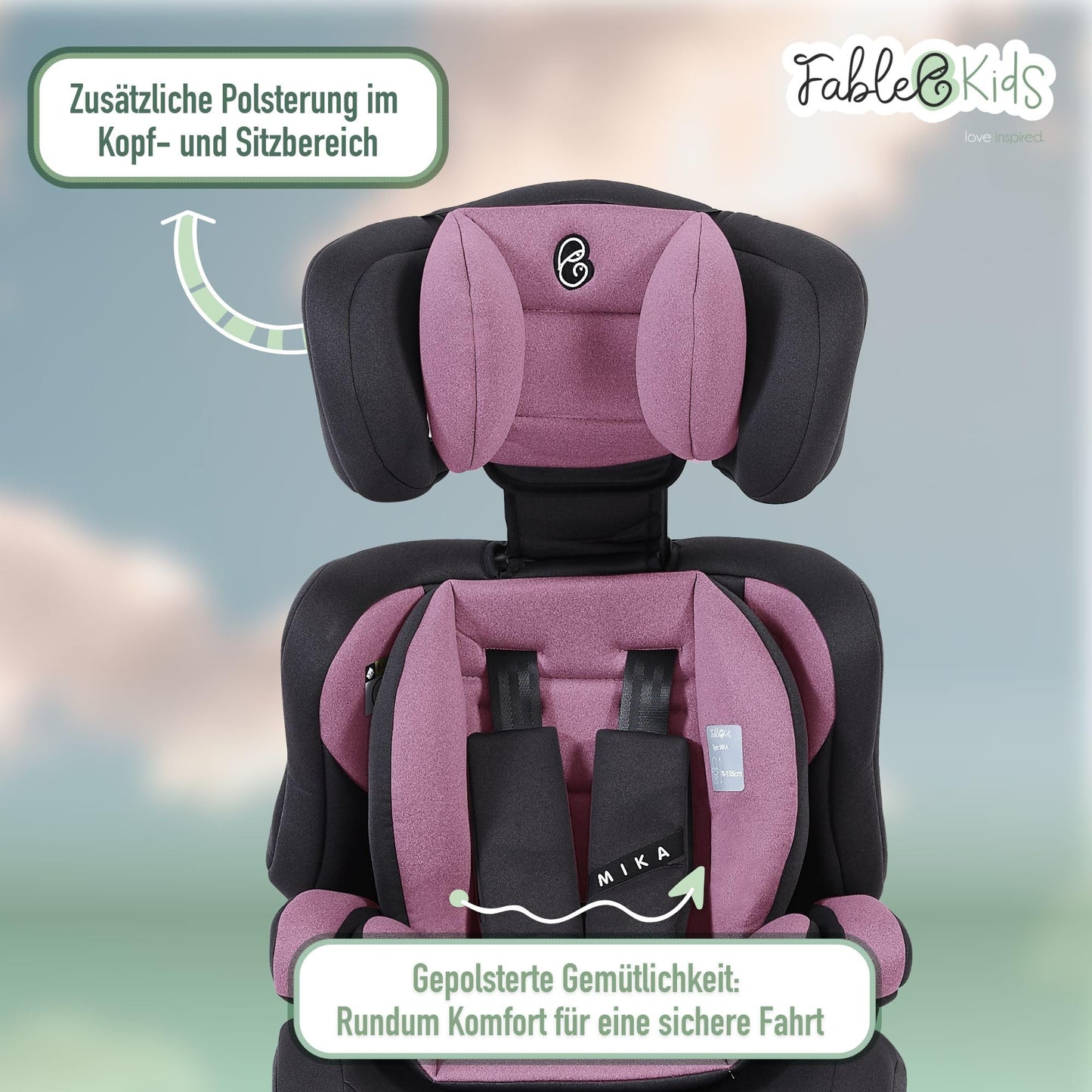 FableKids Kinderautositz 9-36 kg | 3-Punkt-Sicherheitsgurt | Autokindersitz ab 15 M. | Autositz für Kinder 76-150 cm | Kindersitz einstellbare Kopfstütze ECE R129/03 | Verstellbar | Schwarz