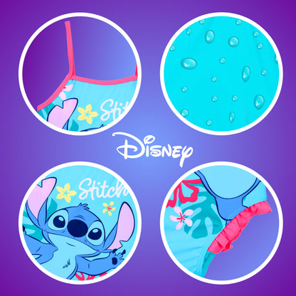Disney Stitch Girls Flower Design Summer One Piece Swimsuit Kids Swimming Costume Sizes 3 to 8 Years