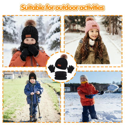 3-in-1 Kinder Winter Hut Schal Handschuhe Set