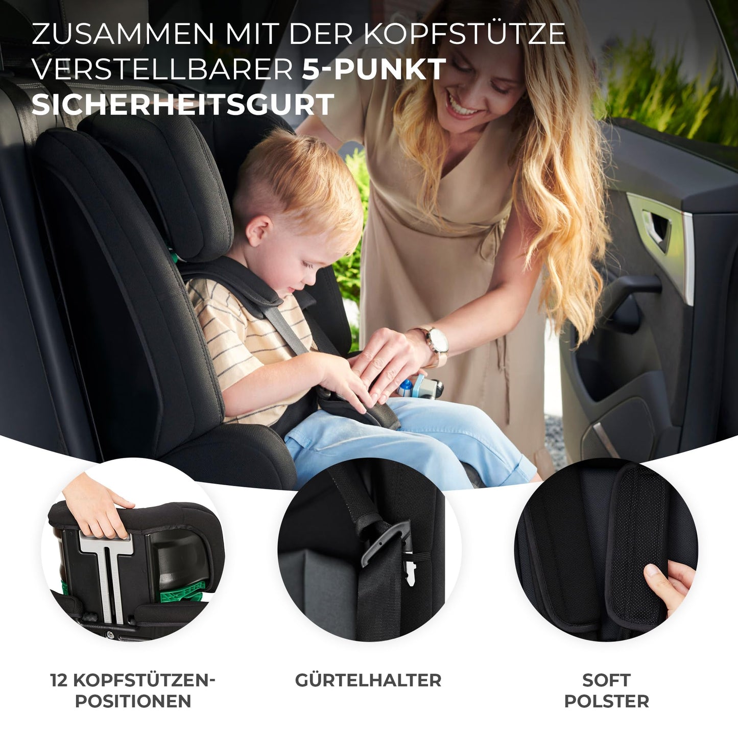 Kinderkraft SAFETY FIX 2 I-SIZE 76-150 cm Kindersitz 9-36 kg, Kinderautositze mit isofix, Einstellung der Kopfstütze, spezielle Sicherheitssysteme, 5 punkt gurte, Einsatz im set, Schwarz
