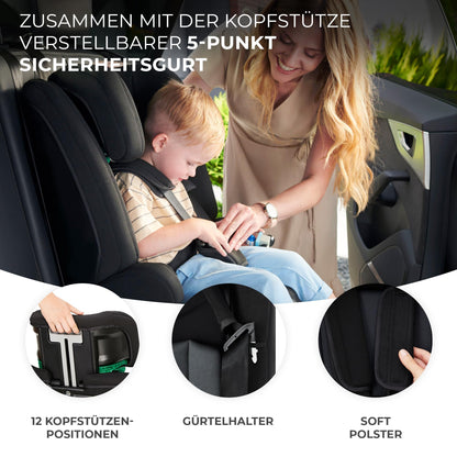 Kinderkraft SAFETY FIX 2 I-SIZE 76-150 cm Kindersitz 9-36 kg, Kinderautositze mit isofix, Einstellung der Kopfstütze, spezielle Sicherheitssysteme, 5 punkt gurte, Einsatz im set, Schwarz - Meloni2