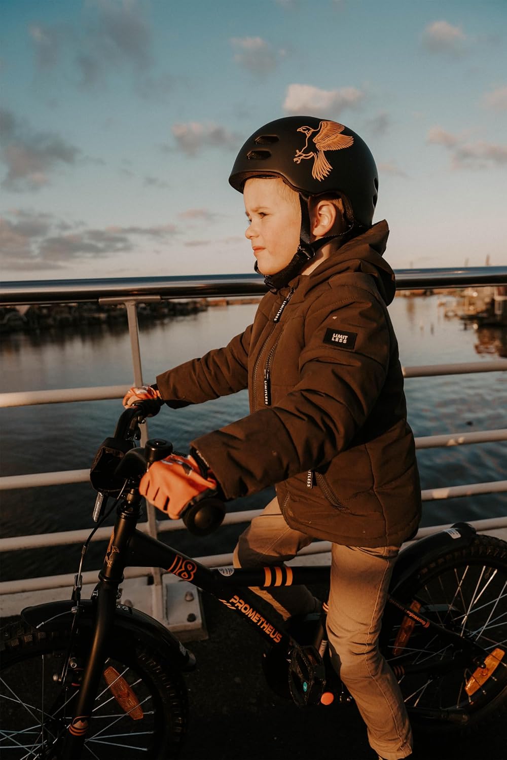 PROMETHEUS BICYCLES Kinderfahrrad 16 Zoll ab 5 Jahren - Kinder Fahrrad Mädchen Jungen Fahrrad Kinder mit Stützräder Rücktrittbremse in Schwarz Matt Orange - Meloni2