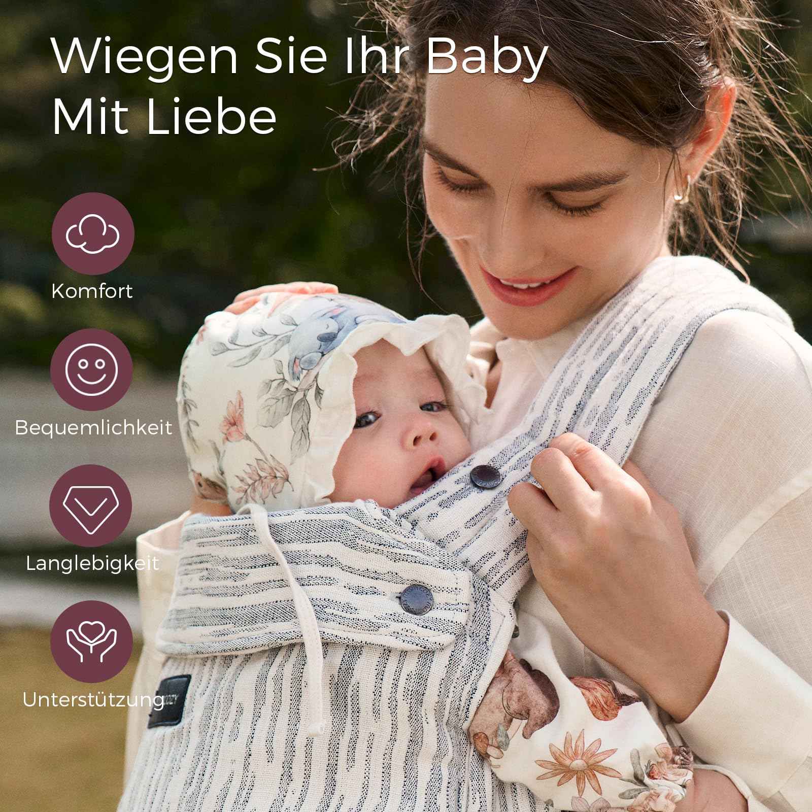 Momcozy Babytrage aus 100% Baumwolle – Baby Carrier für Kleinkind (3-24 Monate, 3,2-20 kg) · Ergonomische M-Position · X-Rücken · Taillengurt 64-127cm, Khaki