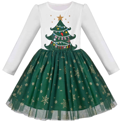 Girls' Long-Sleeve Tutu Skirt Tie Party Size 110–146