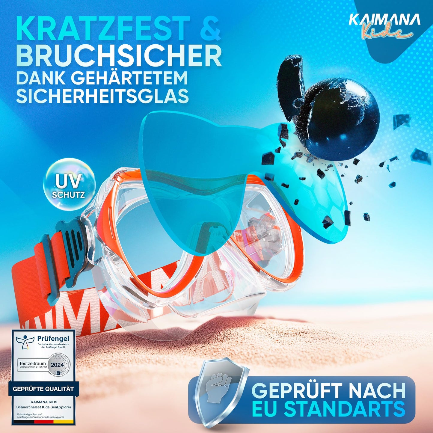 Das Neue KAIMANA® SeaExplorer Schnorchelset Kinder + Tragetasche, Taucherbrille mit Schnorchel, Taucherbrille Kinder, Alternative zur Schnorchelmaske Kinder, Taucherbrille mit Stoffband/Silikonband