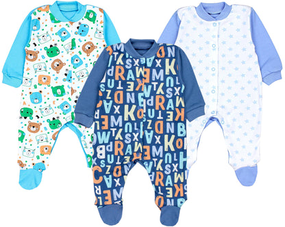TupTam Baby Jungen Schlafstrampler Langarm Strampler Schlafanzug mit Fuß 3er Pack