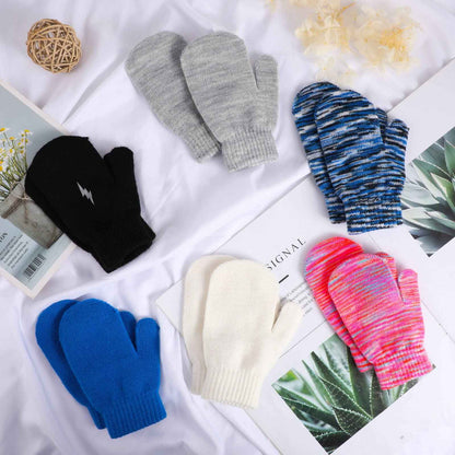 TAGVO 6 Pairs of Winter Magic Gloves, Children's Stretchy Warm Magic Gloves & Mittens Boys or Girls, Knitted Gloves, Unisex Knitted Full Finger Mittens for 5-13 Years
