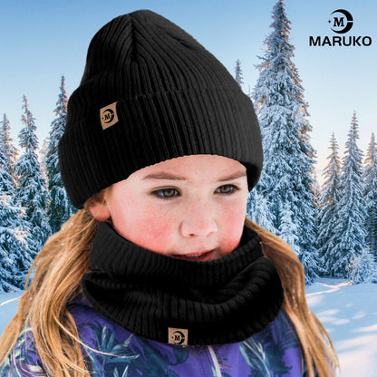 MARUKO Children's Winter Hat Scarf Gloves Set 3 in 1, Toddler Knitted Beanie Neck Warmer, Thick Fleece Thermal Knit Hat Scarf Gloves Set for Children Aged 2-8