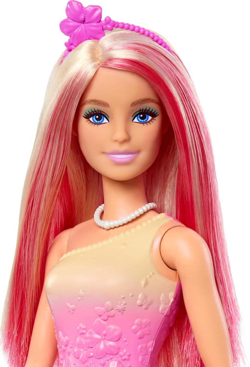 Barbie Royal Doll with Fantasy Hair in Blonde and Pink Colourful Accessories, Gradient Pink Top and Butterfly Skirt HRR08