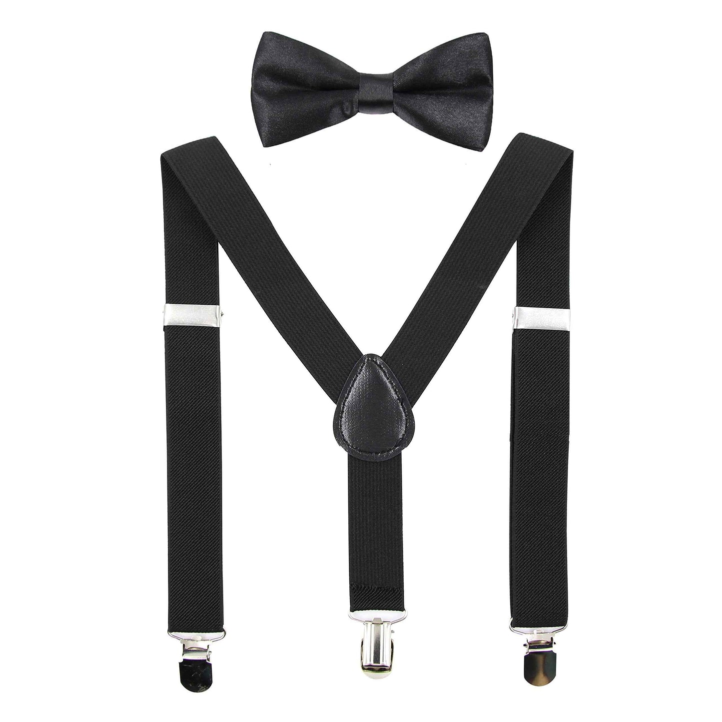 HANERDUN Unisex Boys Girls Bow Tie Braces with Three Clothes Clips on Waistband