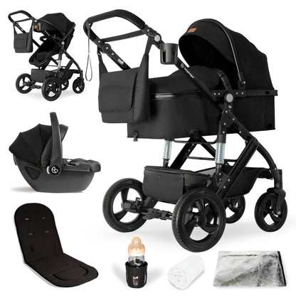 Bergsteiger Nizza 3 in 1 Kinderwagen, Kombikinderwagen Komplettset, Auto-Babyschale & Isofix Station, Babywanne & Buggy Sportsitz inklusive